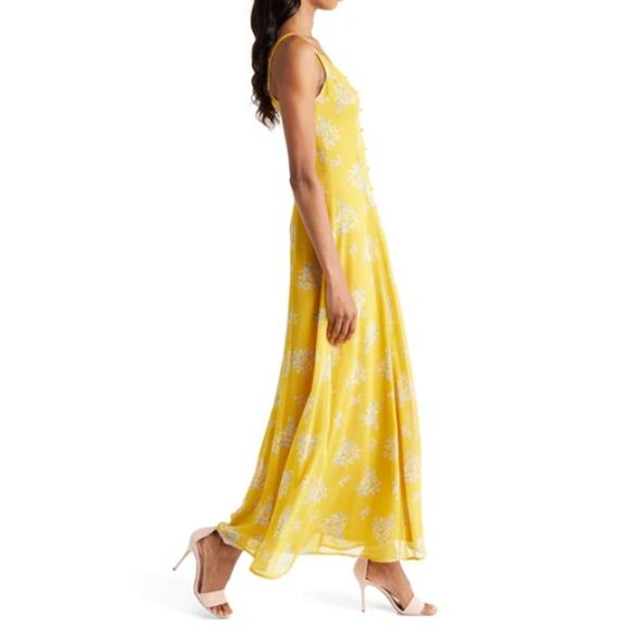 NEW CHELSEA 28 Yellow Cluster Flower Floral Print Maxi Sundress Size L - Picture 3 of 8